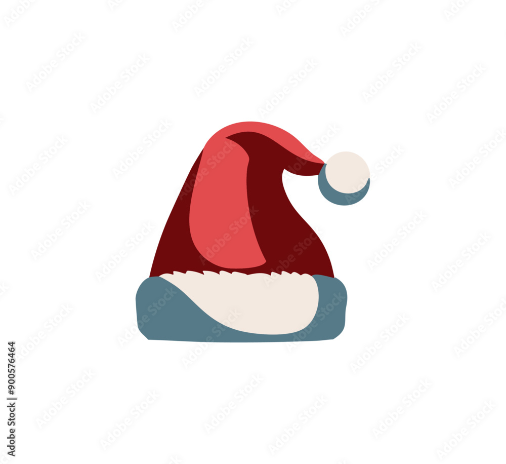 Classic Red and White Santa Claus Hat with a White Pom-Pom on a Plain White Background Classic Red and White Santa Claus Hat with a White Pom-Pom on a Plain White Background