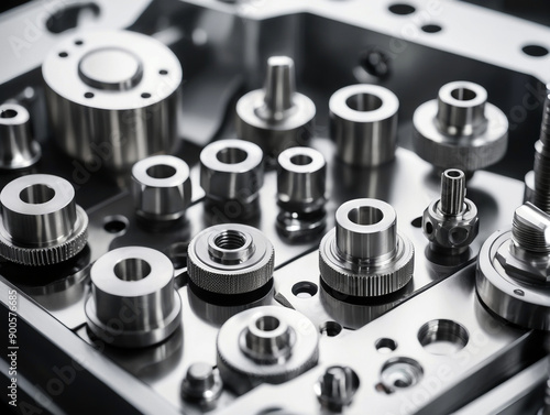 Detailed closeup of interlocking metal gears with a shiny, polished surface, showcasing their intricate teeth