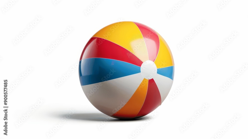 Glossy multicolored beach ball, isolated with a white background, offering room for copy text, suitable for marketing materials Glossy multicolored beach ball, isolated with a white background, offering room for copy text, suitable for marketing materials