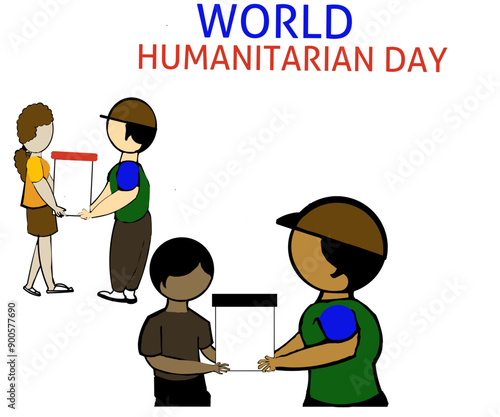 Illustration design of people distributing aid for humanitarian assistance