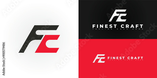 Abstract initial letter FC or CF in black-red color isolated on multiple background colors. The logo is suitable for CNC machining company logo design inspiration templates.
