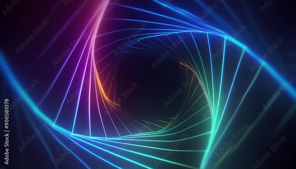 A kaleidoscope of neon lines swirl into a hypnotic vortex A kaleidoscope of neon lines swirl into a hypnotic vortex