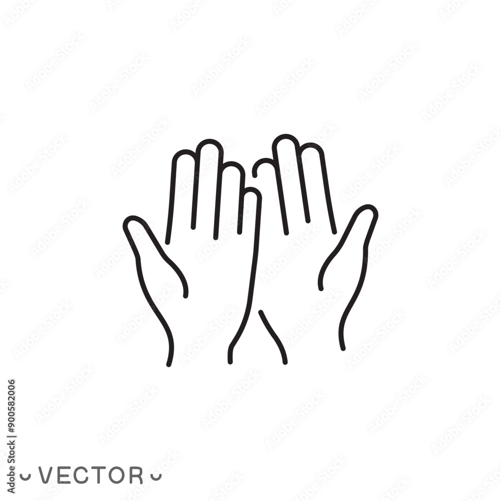 Obraz premium hand asking for alms icon, hand icon, human crossed palms, donation or help concept, thin line symbol isolated on white background, editable stroke eps 10 vector illustration