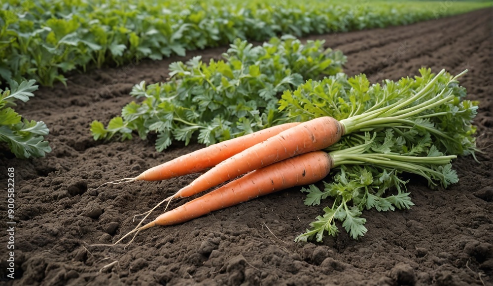 Bountiful Harvest Vibrant Orange Carrot amidst Lush Green Plants