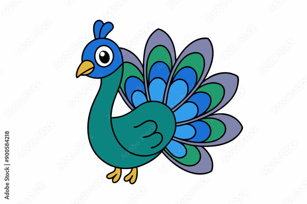 Obraz premium Elegant vector illustration of a vibrant peacock with intricate feather details, perfect for decorative designs, t-shirts, and digital art.