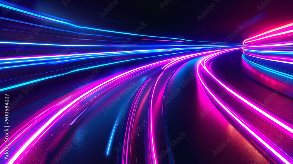 Dynamic Neon Light Trails on Curved Pathway Dynamic Neon Light Trails on Curved Pathway