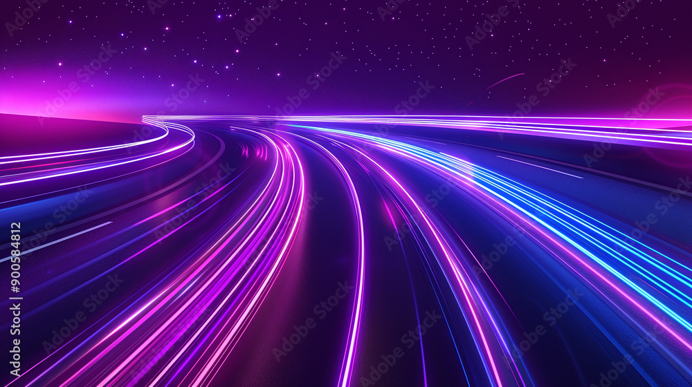 Dynamic Neon Light Trails on Curved Pathway Dynamic Neon Light Trails on Curved Pathway