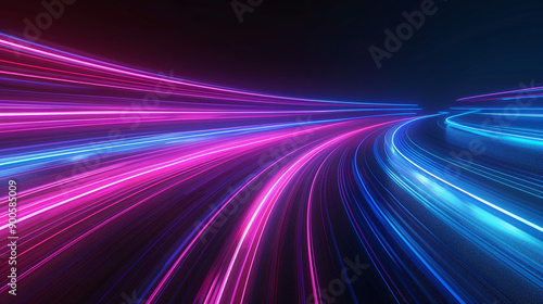 Dynamic Neon Light Trails on Curved Pathway