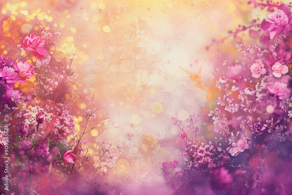 Fototapeta premium Sunrise Glow. An abstract floral background featuring Golden Yellow, Warm Pink, and Soft Purple. Clean composition and vibrant color palette, perfect for modern designs.
