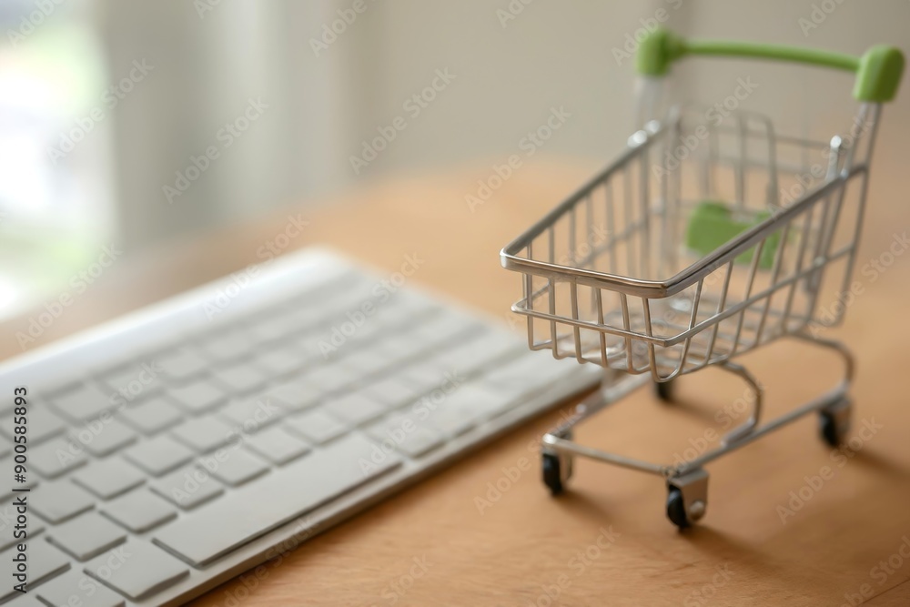 Shopping Cart and Computer keyboard, concept of online shopping Shopping Cart and Computer keyboard, concept of online shopping