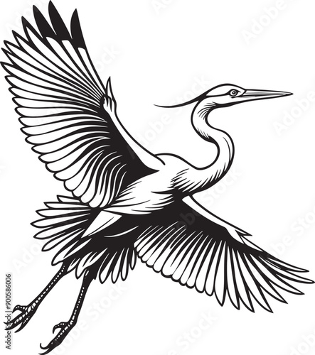 great blue heron common bird silhouette vector art illustration with a natural background