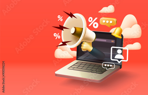 Landing page laptop information, website banner message. Vector illustration