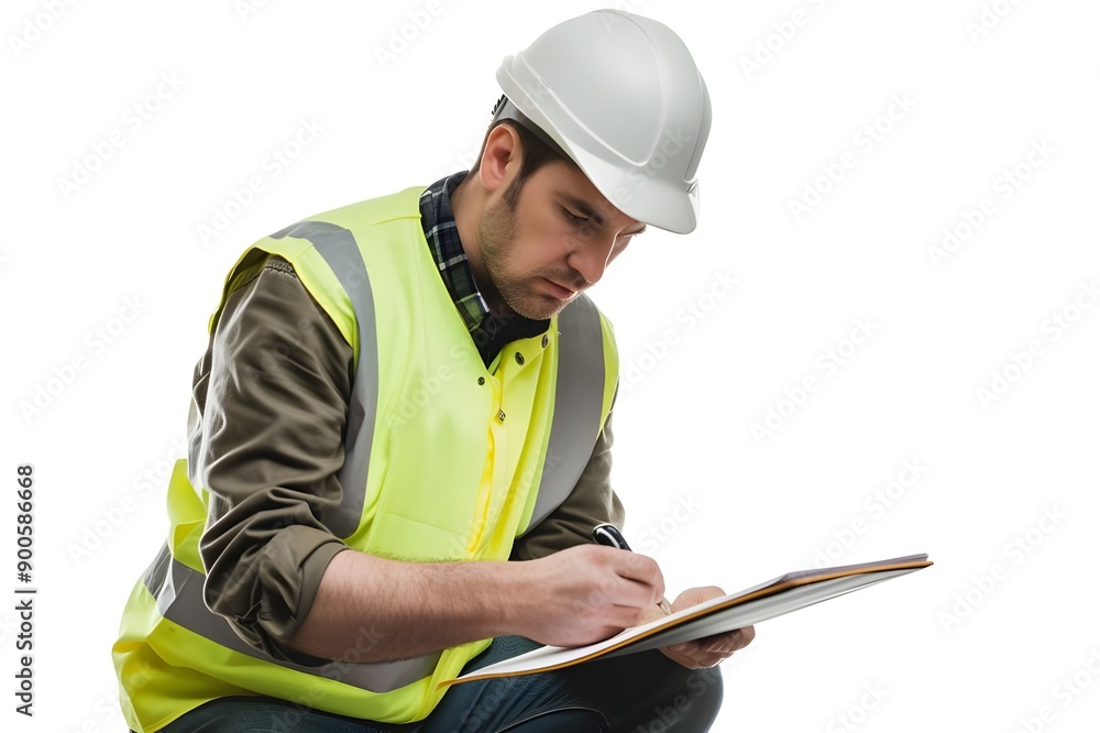 Portrait of a engineer working with clipboard on white background Portrait of a engineer working with clipboard on white background