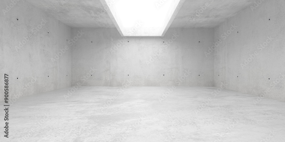 Abstract empty, modern concrete room with rectangular framed ceiling light and rough floor - industrial interior background template Abstract empty, modern concrete room with rectangular framed ceiling light and rough floor - industrial interior background template