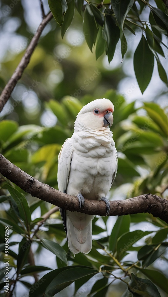 Tiny corella parrot perched amidst tree leaves Tiny corella parrot perched amidst tree leaves