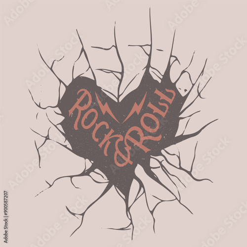 Rock and roll tour t shirt print design. Rockstar vector artwork. Eagle wing graphic illustration.Music poster. Heart rock and roll vector design for t-shirt. Love rock tour artwork.