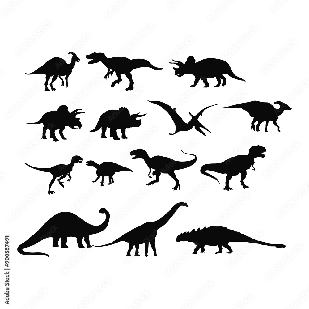 set of dinosaur vector silhouette set of dinosaur vector silhouette