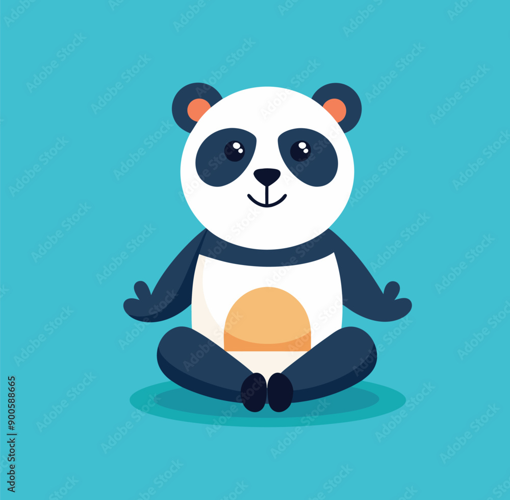 Fototapeta premium flat illustration panda Meditation Yoga happy face