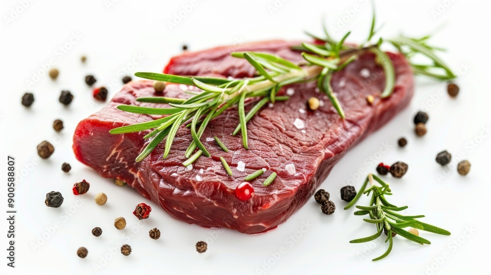 A piece of meat with some herbs and spices on top of it A piece of meat with some herbs and spices on top of it