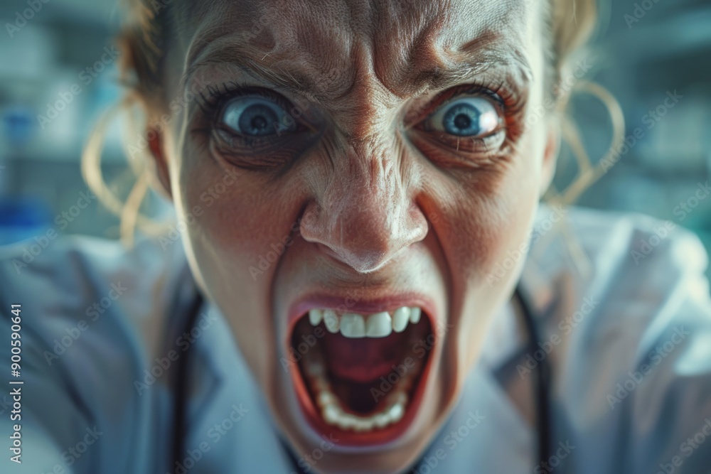 Screaming shocked doctor in stress Screaming shocked doctor in stress