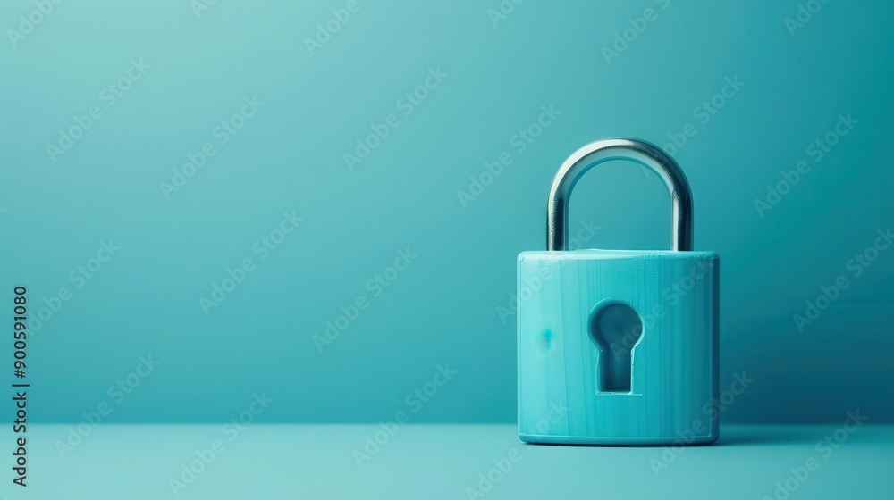 A minimalist artwork of a blue lock symbolizing data protection in a virtual world, A minimalist artwork of a blue lock symbolizing data protection in a virtual world,