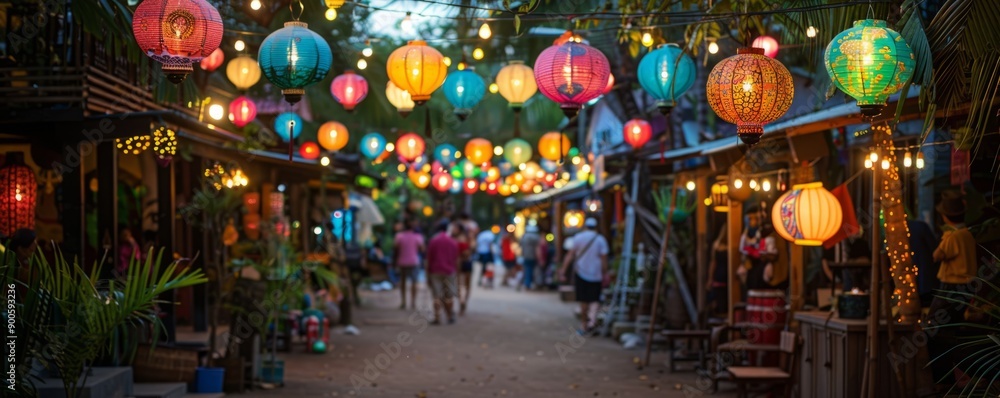 Festive banners strung across streets and tents, welcoming visitors. Festive banners strung across streets and tents, welcoming visitors.