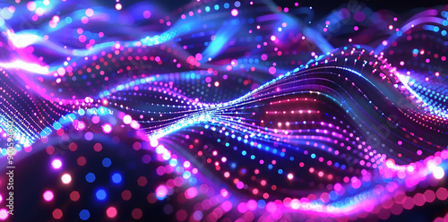 Wavy Neon Light Trails and Sparkling Particles