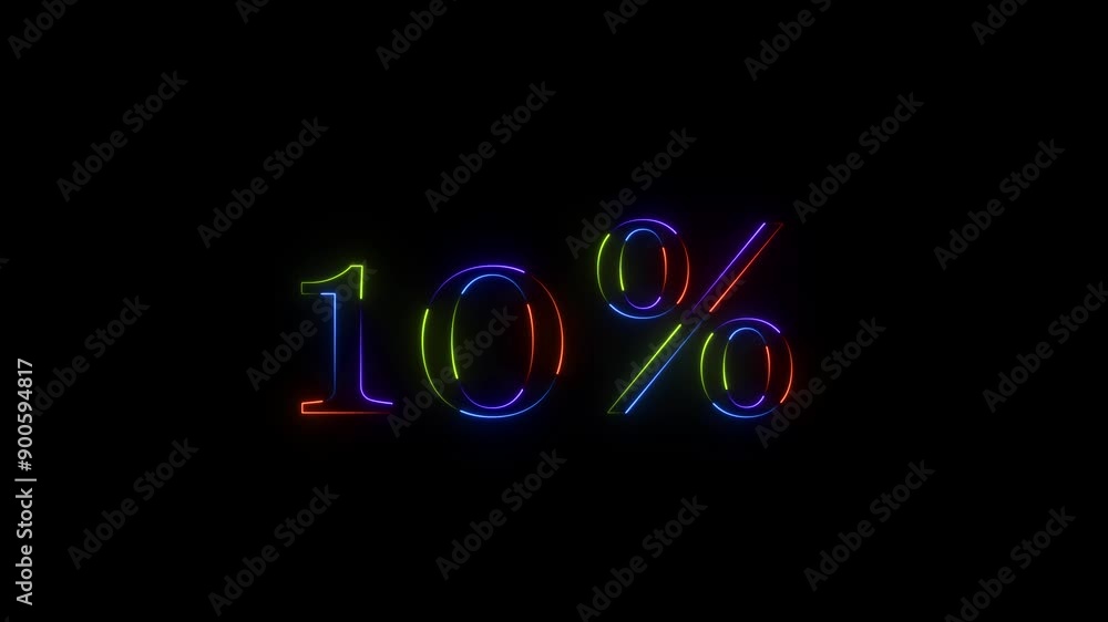 Abstract 10% percent text neon animation. Glowing neon Includes 5,10,15,20,25,30,35,40,45,50 percents limited offer animation. 10 percent off discount sale. Glow flickering sign. Abstract 10% percent text neon animation. Glowing neon Includes 5,10,15,20,25,30,35,40,45,50 percents limited offer animation. 10 percent off discount sale. Glow flickering sign.