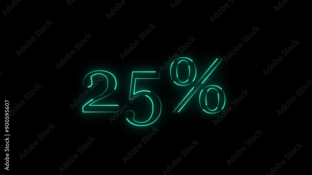 Abstract 25% percent text neon animation. Glowing neon Includes 5,10,15,20,25,30,35,40,45,50 percents limited offer animation. 25 percent off discount sale. Glow flickering sign. Abstract 25% percent text neon animation. Glowing neon Includes 5,10,15,20,25,30,35,40,45,50 percents limited offer animation. 25 percent off discount sale. Glow flickering sign.