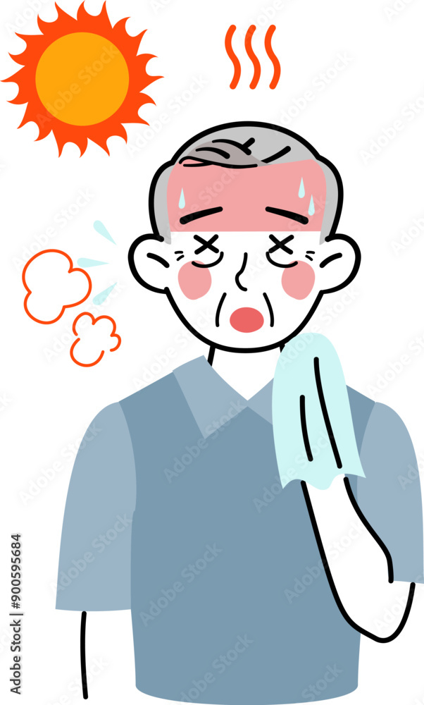 イラスト素材: 熱中症で苦しそうな高齢男性