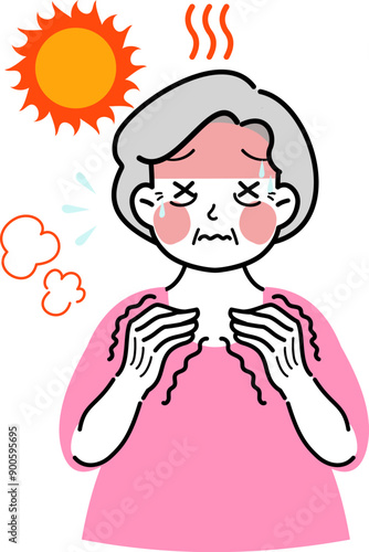 イラスト素材: 熱中症で苦しそうな高齢女性