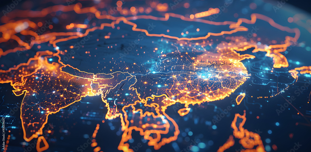 "Realistic Shot of an Animated Map Showing the Earth with Glowing Lines ...