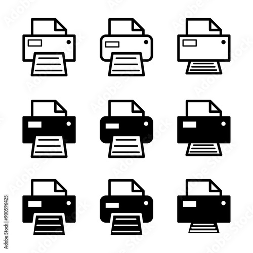 Set of Printer document web icon, printout machine technology flat sign vector illustration