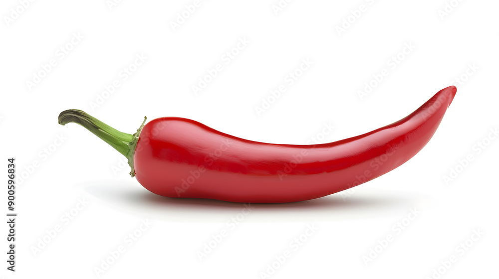 Vibrant red chili pepper with stem isolated on white background, variety 6, stock photo 00631. Vibrant red chili pepper with stem isolated on white background, variety 6, stock photo 00631.