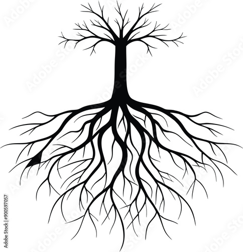 Tree with roots silhouette