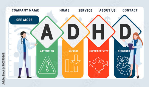 ADHD – attention deficit hyperactivity disorder acronym. business concept background. vector illustration concept with keywords and icons. lettering illustration with icons for web banner, flyer