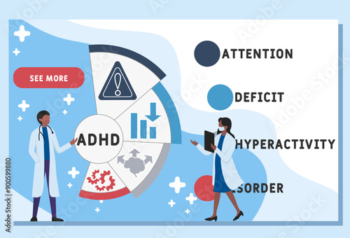 ADHD – attention deficit hyperactivity disorder acronym. business concept background. vector illustration concept with keywords and icons. lettering illustration with icons for web banner, flyer