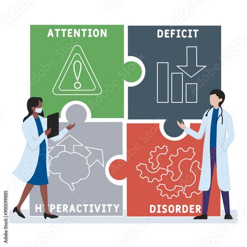 ADHD – attention deficit hyperactivity disorder acronym. business concept background. vector illustration concept with keywords and icons. lettering illustration with icons for web banner, flyer