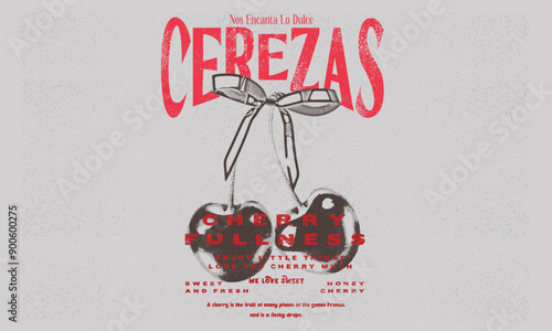 Sweet cherry artwork. Love you cherry much. Cherry fruit print. Nature fruit club print design.