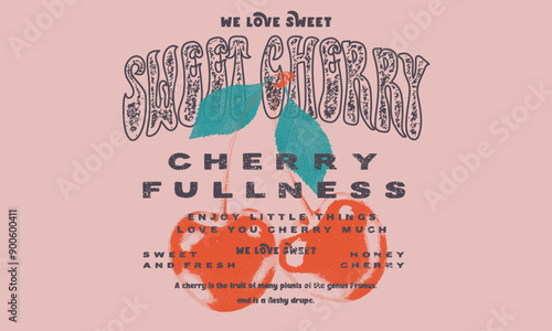 Cherry fruit print. Nature fruit club print design.