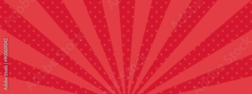 かわいいポップなドットの集中線・サンバースト　赤　Illustration with retro comic effect. Cute red burst background.