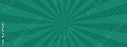 かわいいポップなドットの集中線・サンバースト　緑　Illustration with retro comic effect. Cute green burst background.