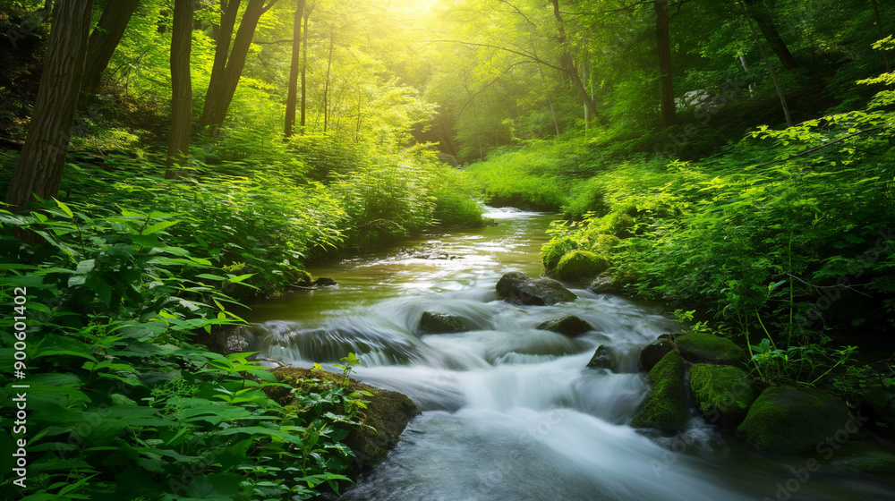 Serene Green Forest with Sunlit River: A Showcase of Natural Beauty and Sustainability Serene Green Forest with Sunlit River: A Showcase of Natural Beauty and Sustainability