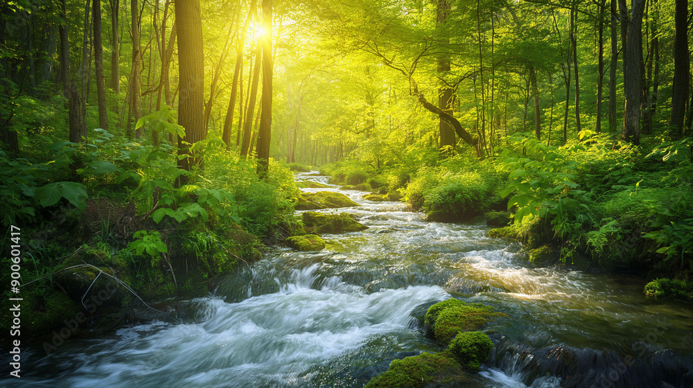 Serene Green Forest with Sunlit River: A Showcase of Natural Beauty and Sustainability Serene Green Forest with Sunlit River: A Showcase of Natural Beauty and Sustainability