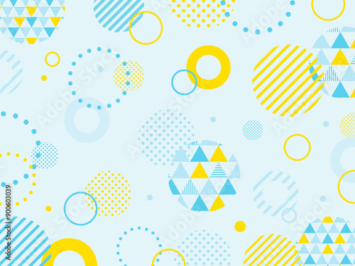 夏　青　黄色　ポップ な幾何学模様の背景	
