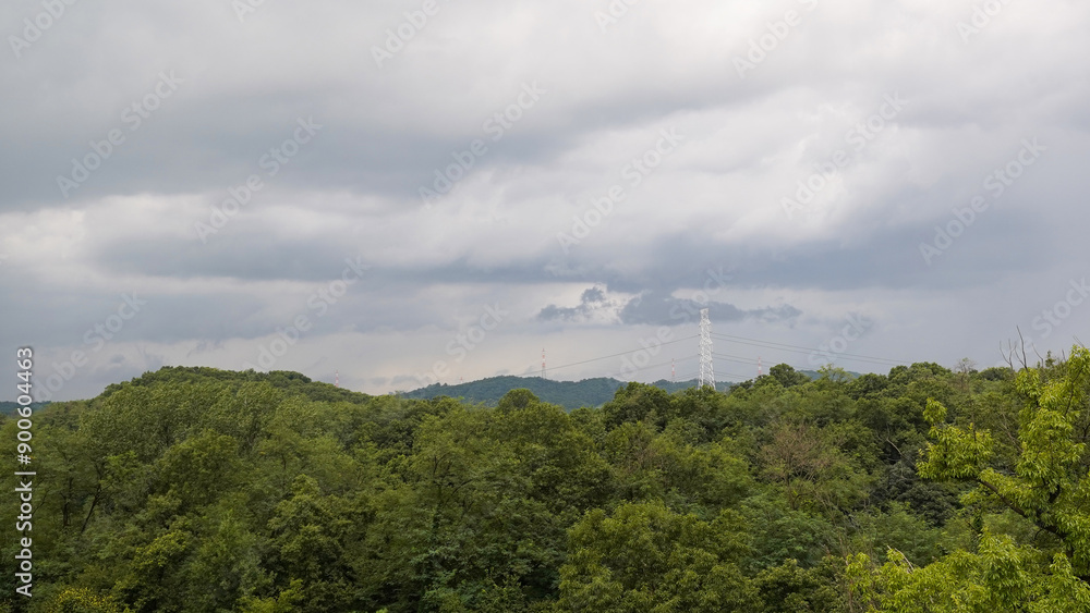 power lines in the mountains, And the scenery of the sky and the forest power lines in the mountains, And the scenery of the sky and the forest
