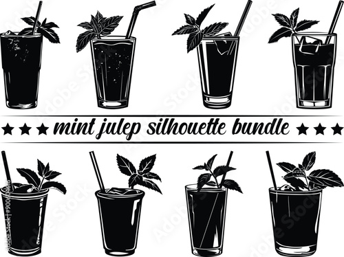 Mint Julep Silhouette Bundle, mint julep cocktail glass drink icon vector. mint julep cocktail glass drink sign.