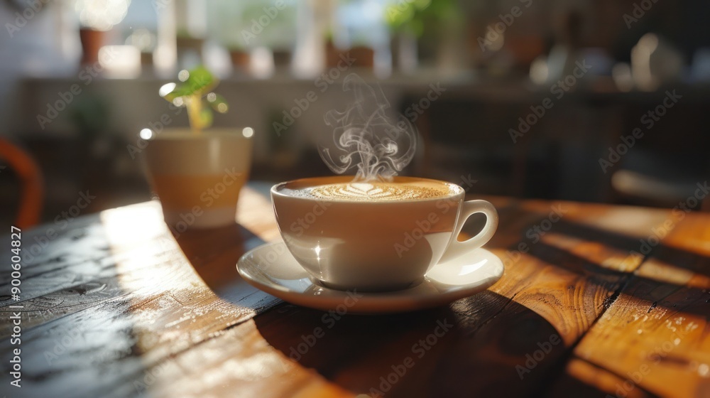 Coffee latte drink menu is served using a ceramic cup on a wooden table Coffee latte drink menu is served using a ceramic cup on a wooden table