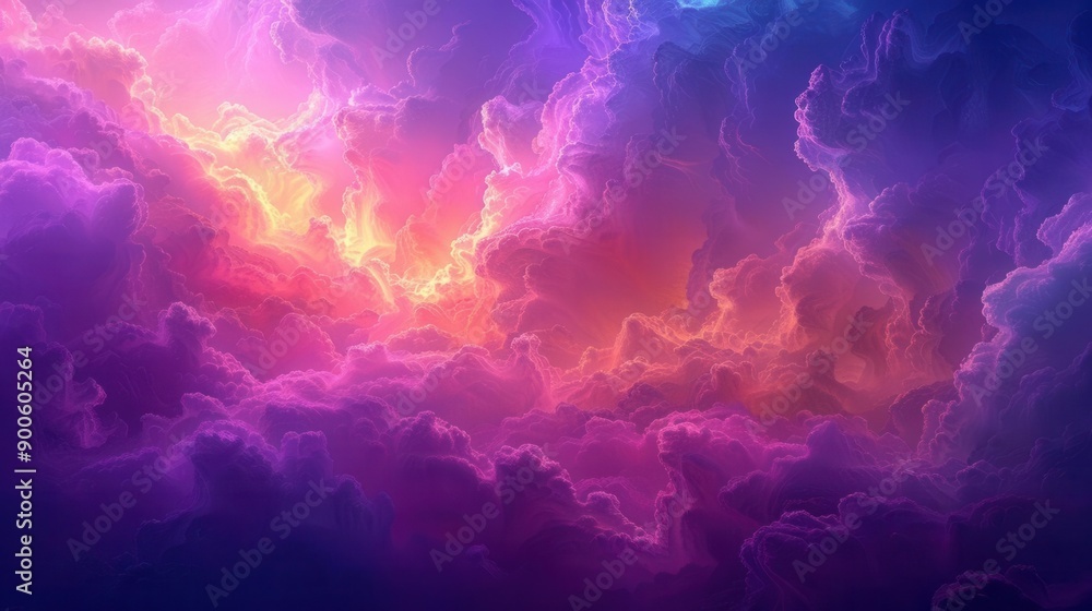 Fototapeta premium The surreal landscape, purple Cumulus clouds, abstract background, vibrant hues, dreamy sky, soft glow, ethereal feel