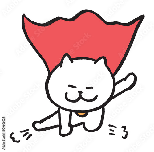ヒーローみたいな目が細いかわいい白猫のキャラ素材